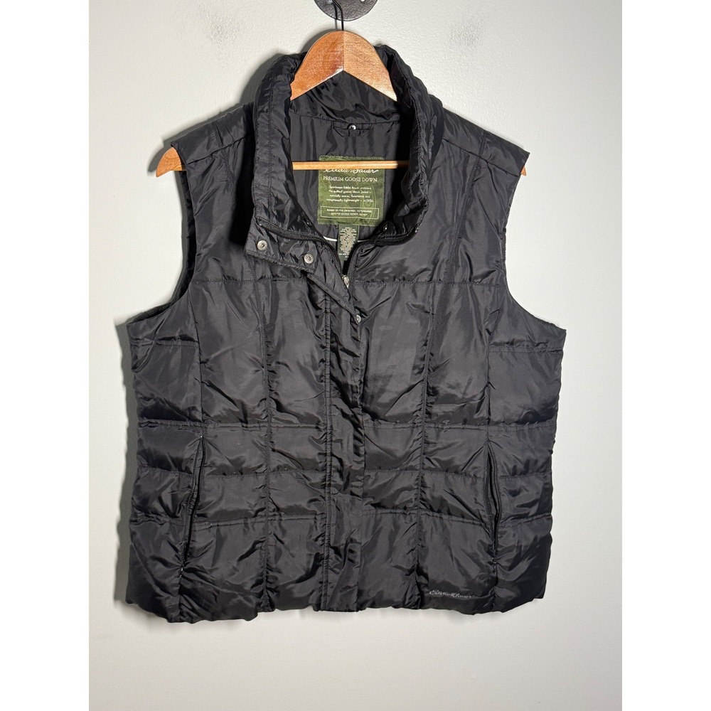 Eddie Bauer Premium Goose Down Puffer Vest Womens XL Black Quilted Full Zip